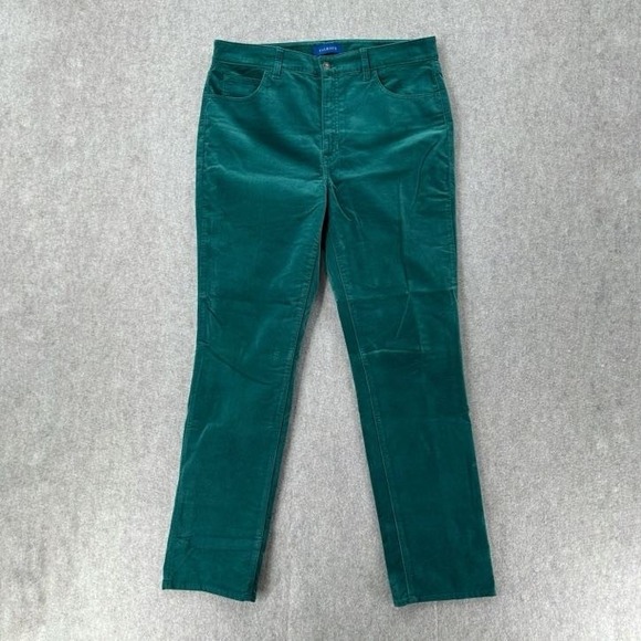 Talbots High Waist Straight Leg Corduroy Velvet Pants Womens 12 Green‎ - Picture 1 of 8